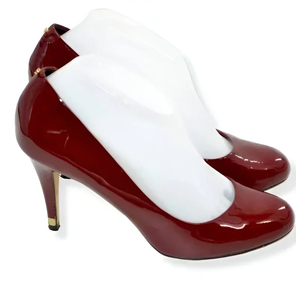 Ted Baker Cranberry Red Patent Leather Gold Dress Christmas Heels Pumps 40 9.5 - Picture 4 of 16